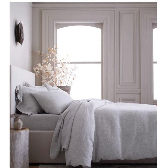 Quince European Linen Duvet Cover Size Gingham Full/Queen Blue Fog #17 - Picture 4 of 4